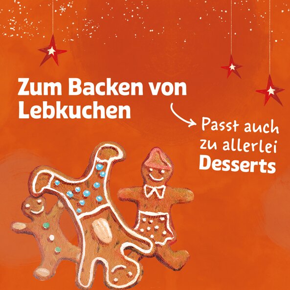 Gingerbread figures with text "For baking gingerbread" and "Also suitable for various desserts"