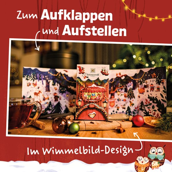 Fold-out tea advent calendar with detailed illustration