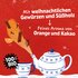Illustration with teapot and text "With Christmas spices and licorice" and "Fine aroma of orange and cocoa"