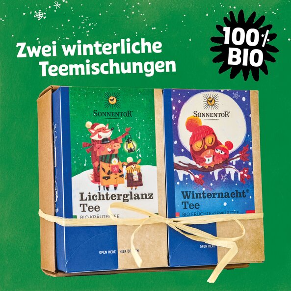 Sonnentor Bright Light gift set, organic gift box with two winter tea blends